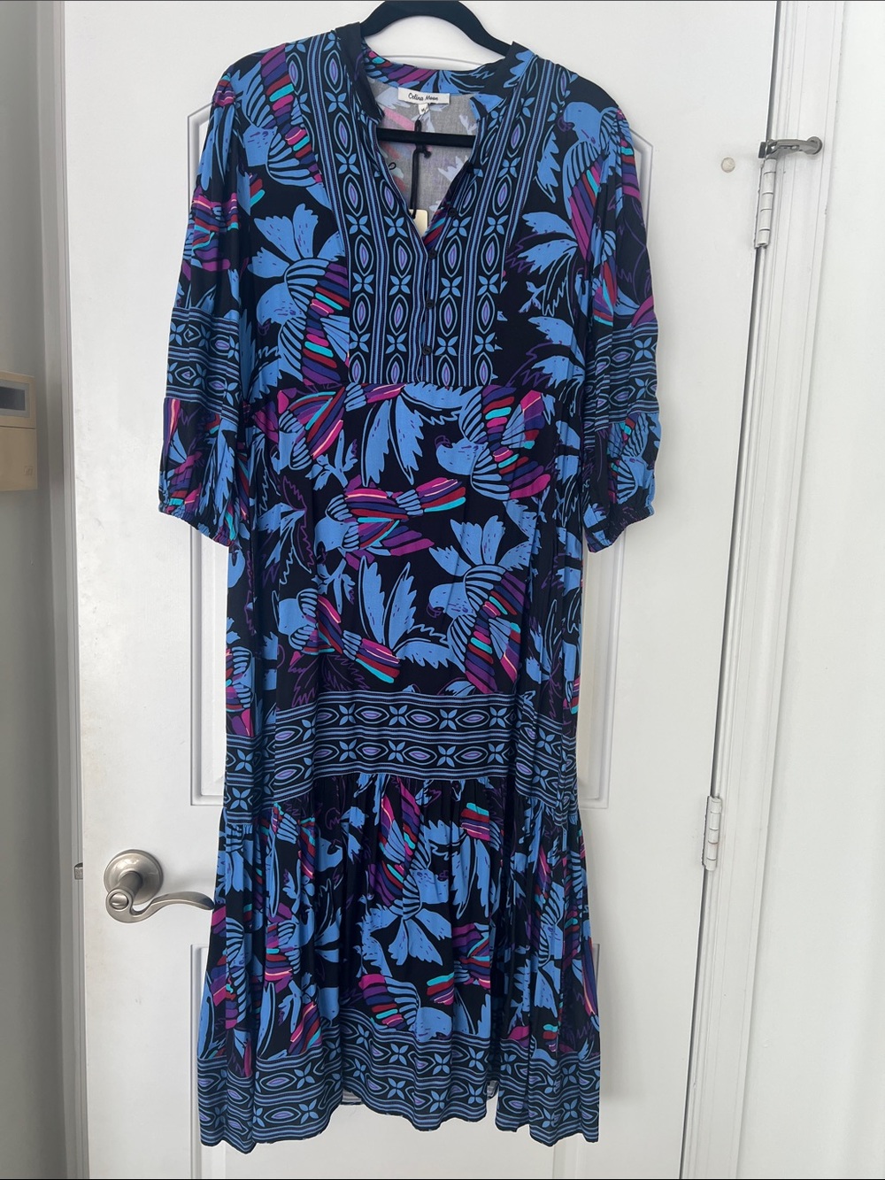 Chico's black Midi Dress w/ Blue&Purple Floral Print-looks great on! NWT